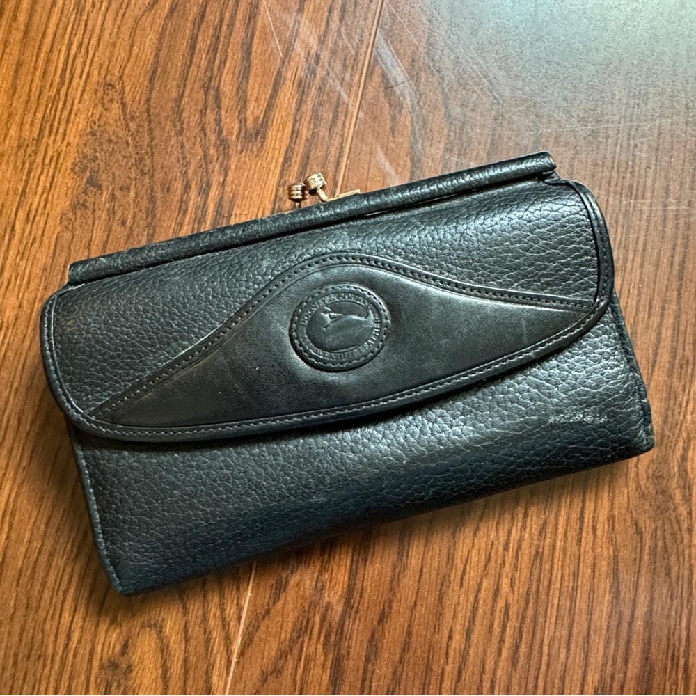 DOONEY & BOURKE Vintage AWL Black Kisslock Checkbook Wallet Clutch
